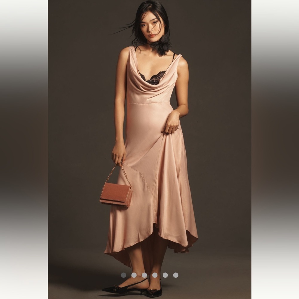 Anthropologie NWT Cowl-Neck Asymmetrical Twofer Slip Dress size L. - Picture 2 of 10